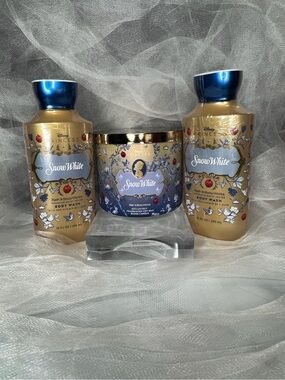 Set of 3 Bath & Body Works Snow White Candle & Body Wash Set BBW (FL1096)
